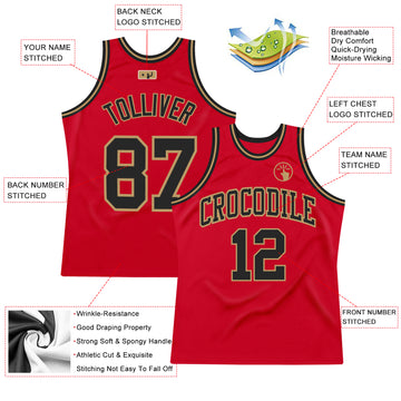 Custom Red Black-Old Gold Authentic Throwback Basketball Jersey