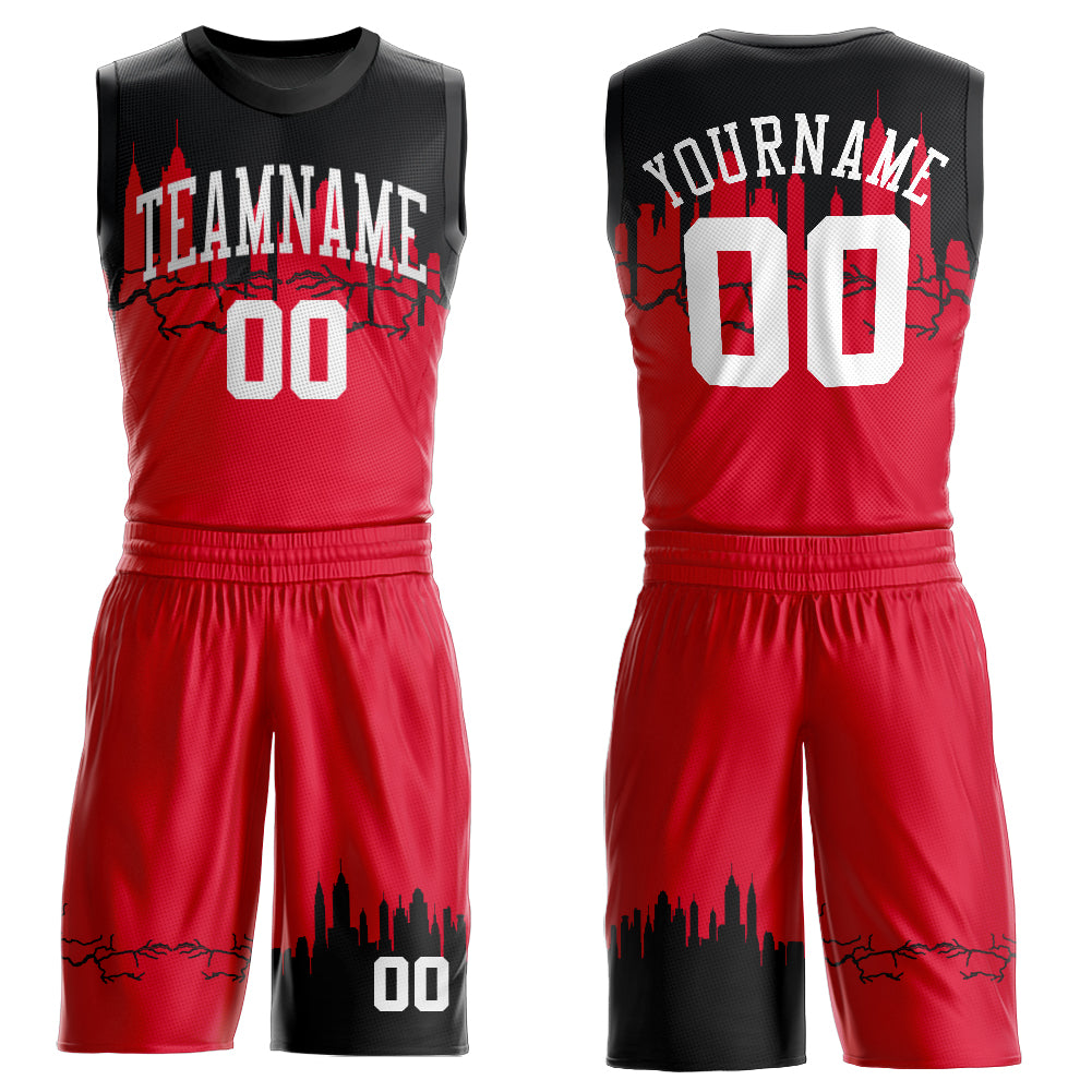 Custom Red White-Black Round Neck Sublimation Basketball Suit Jersey  Discount