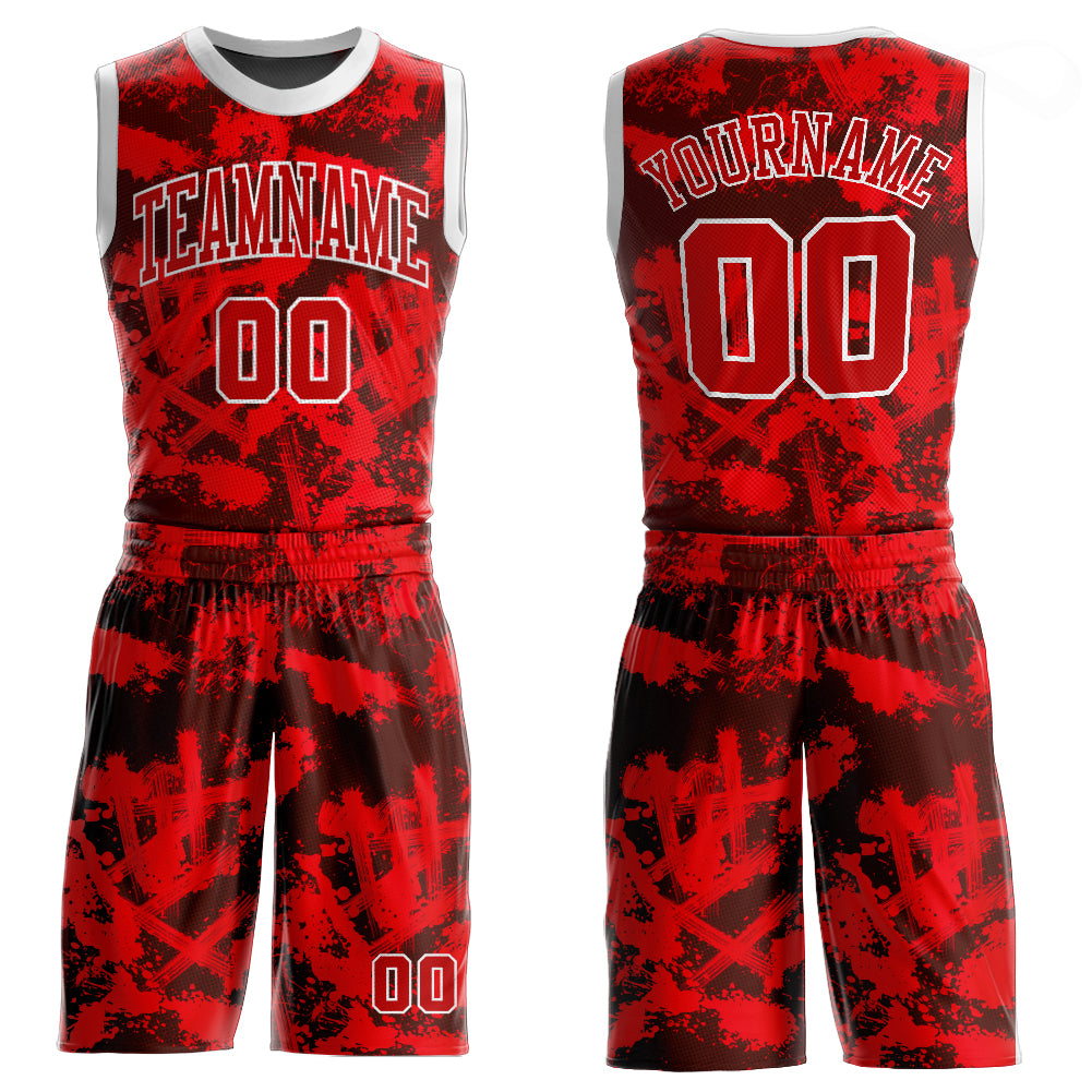 Cheap Custom Black Red-Gray Authentic Split Fashion Basketball