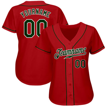 Custom Red Green-White Authentic Baseball Jersey