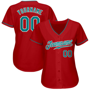 Custom Red Teal-White Authentic Baseball Jersey