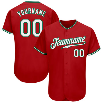 Custom Red White-Kelly Green Authentic Baseball Jersey