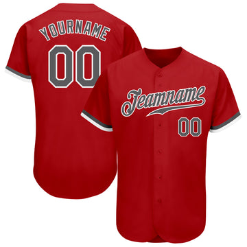 Custom Red Steel Gray-White Authentic Baseball Jersey