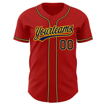 Custom Red Navy-Gold Authentic Baseball Jersey