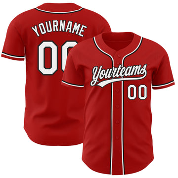 Custom Red White-Black Authentic Baseball Jersey