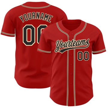 Custom Red Black-City Cream Authentic Baseball Jersey