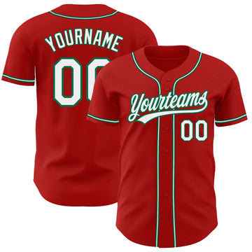 Custom Red White-Kelly Green Authentic Baseball Jersey