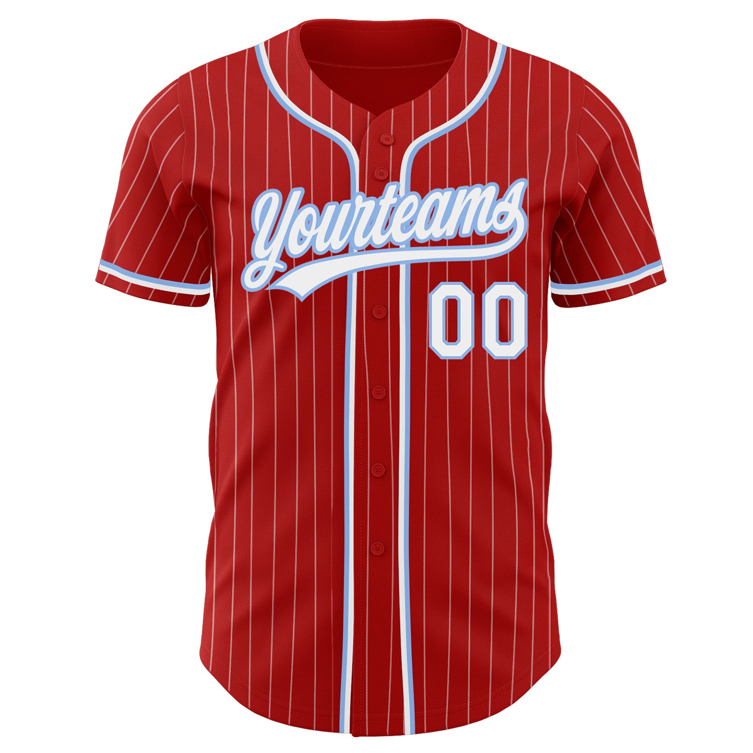 Custom Red White Pinstripe White Light Blue Authentic Baseball Jersey Discount