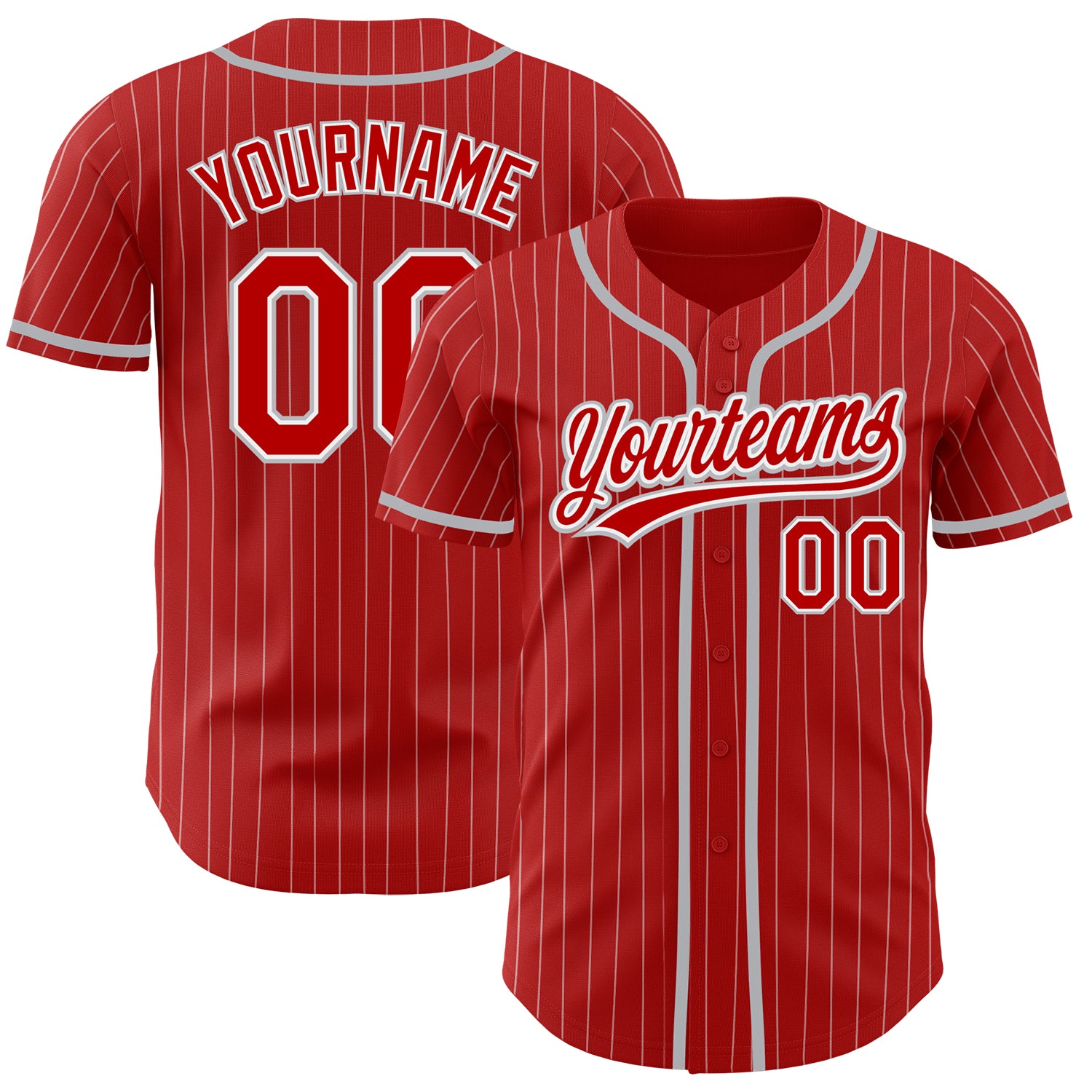 Cheap Custom Gray White Pinstripe Red Authentic Baseball Jersey