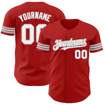 Custom Red White-Gray Authentic Baseball Jersey