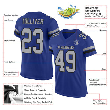 Custom Royal Gray-Black Mesh Authentic Football Jersey