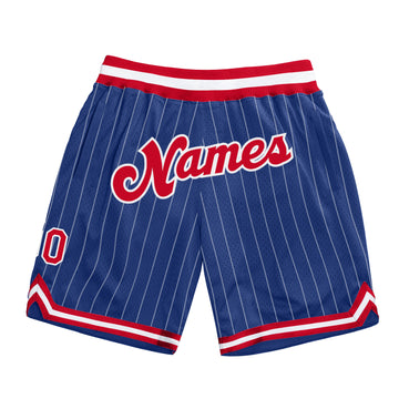 Custom Royal White Pinstripe Red-White Authentic Basketball Shorts