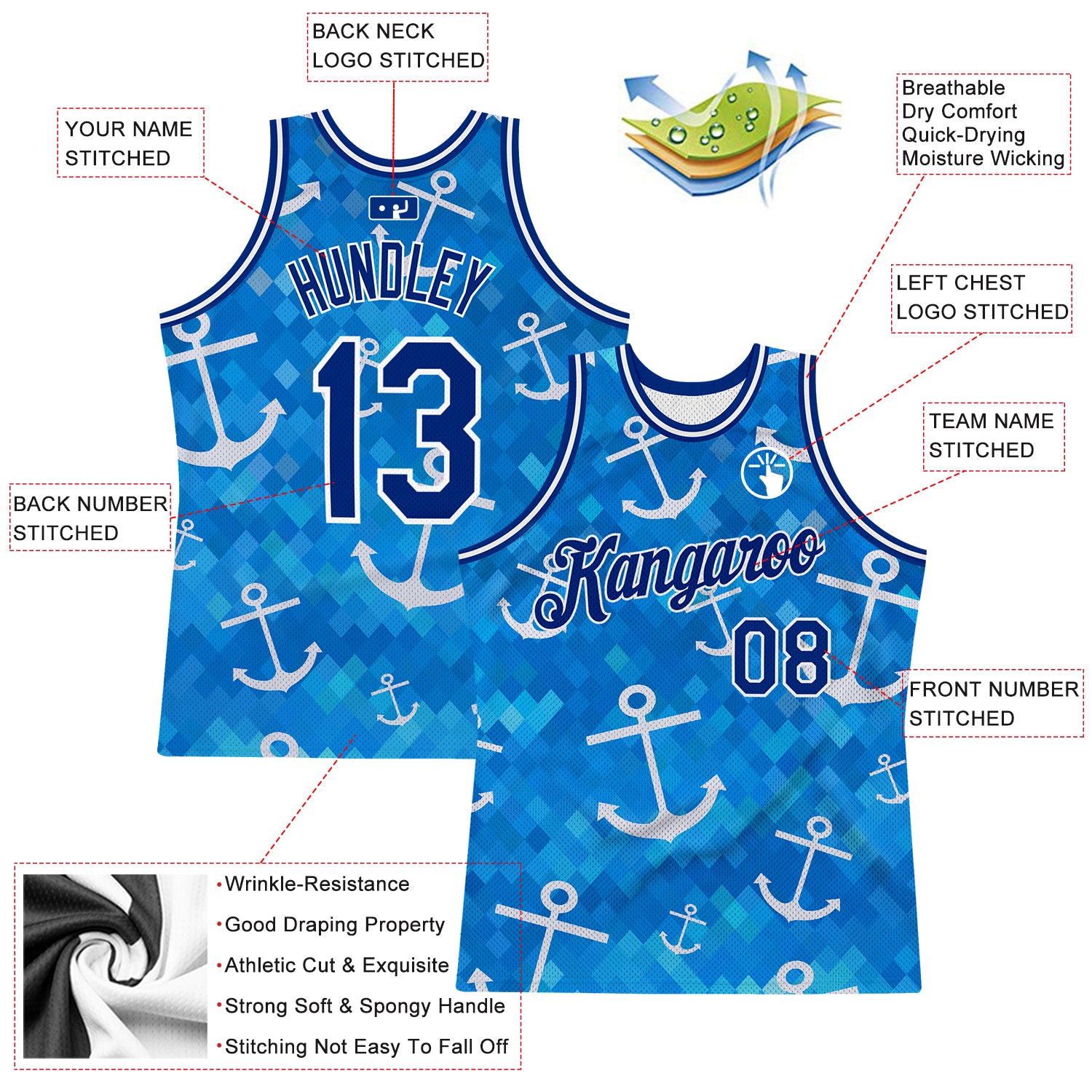 Custom Royal Royal-White 3D Pattern Design Anchors Authentic Basketball ...