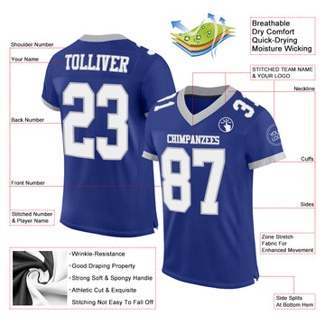 Custom Royal White-Gray Mesh Authentic Football Jersey