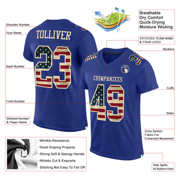 Custom Royal Vintage USA Flag-City Cream Mesh Authentic Football Jersey