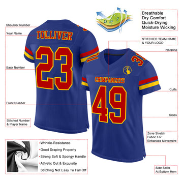 Custom Royal Red-Yellow Mesh Authentic Football Jersey