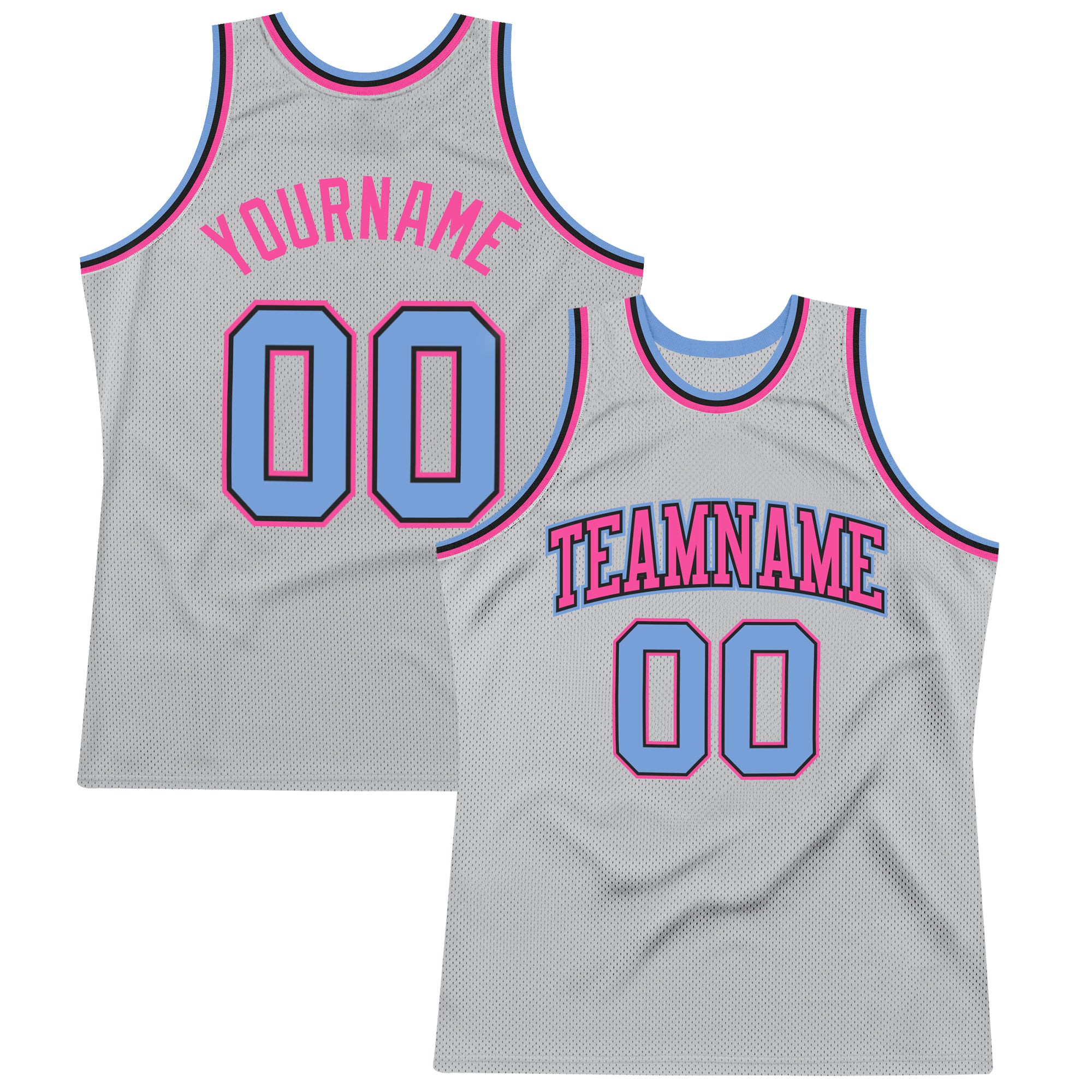 Custom Navy Pink-Light Blue Authentic Throwback Basketball Jersey