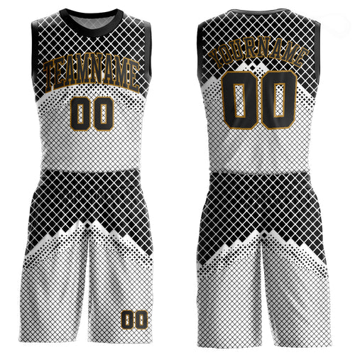 Custom Black Black-Old Gold Round Neck Sublimation Basketball Suit