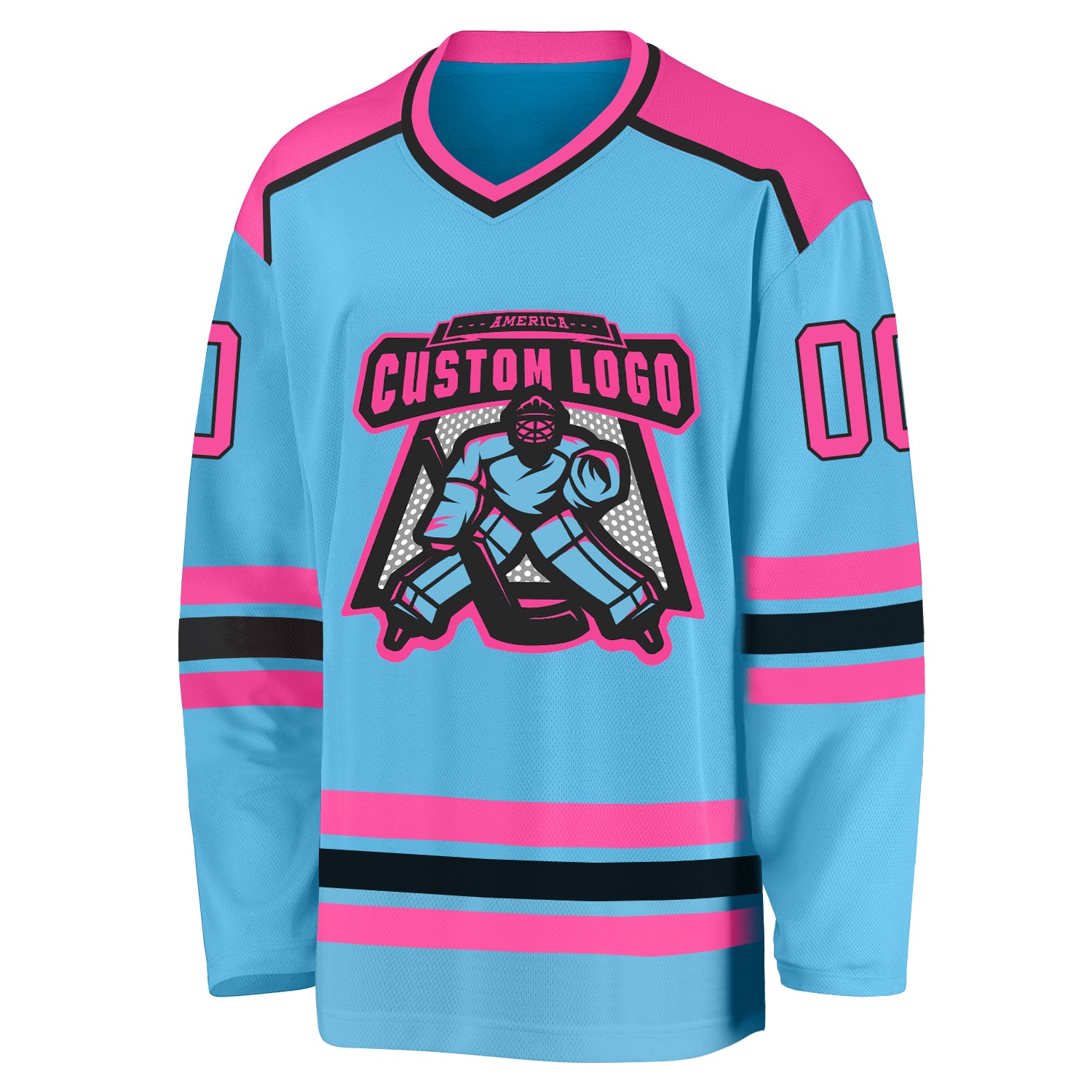 Custom Sky Blue Pink-Black Hockey Jersey Discount