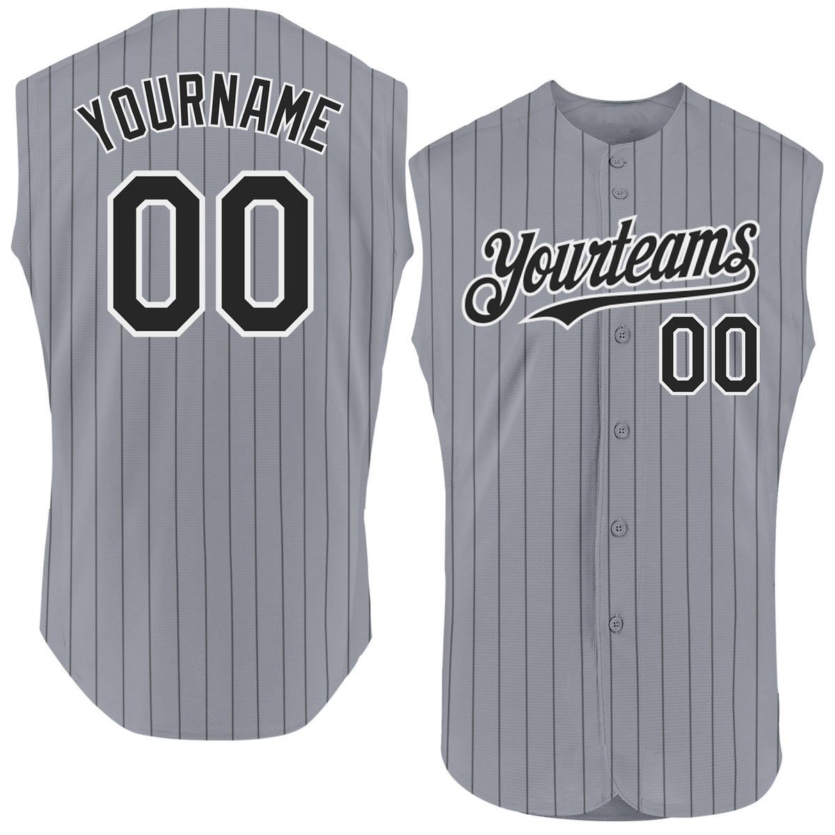 Custom Gray Black Pinstripe White Authentic Sleeveless Baseball Jersey ...