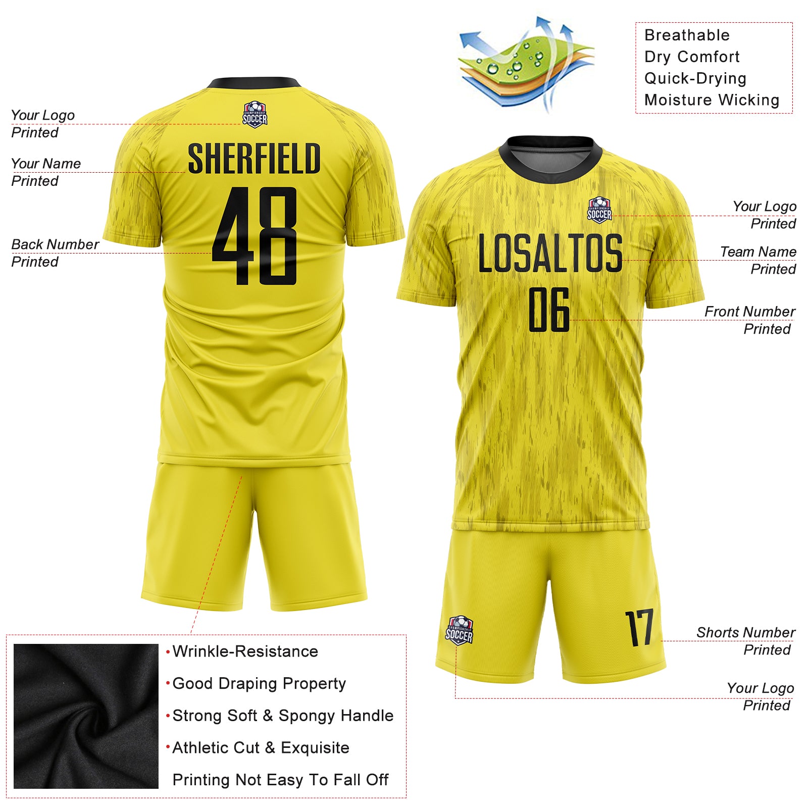 Custom Black Black-Old Gold Sublimation Soccer Uniform Jersey in