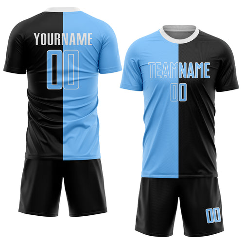 Custom White Black-Light Blue Sublimation Soccer Uniform Jersey Free  Shipping – Fiitg