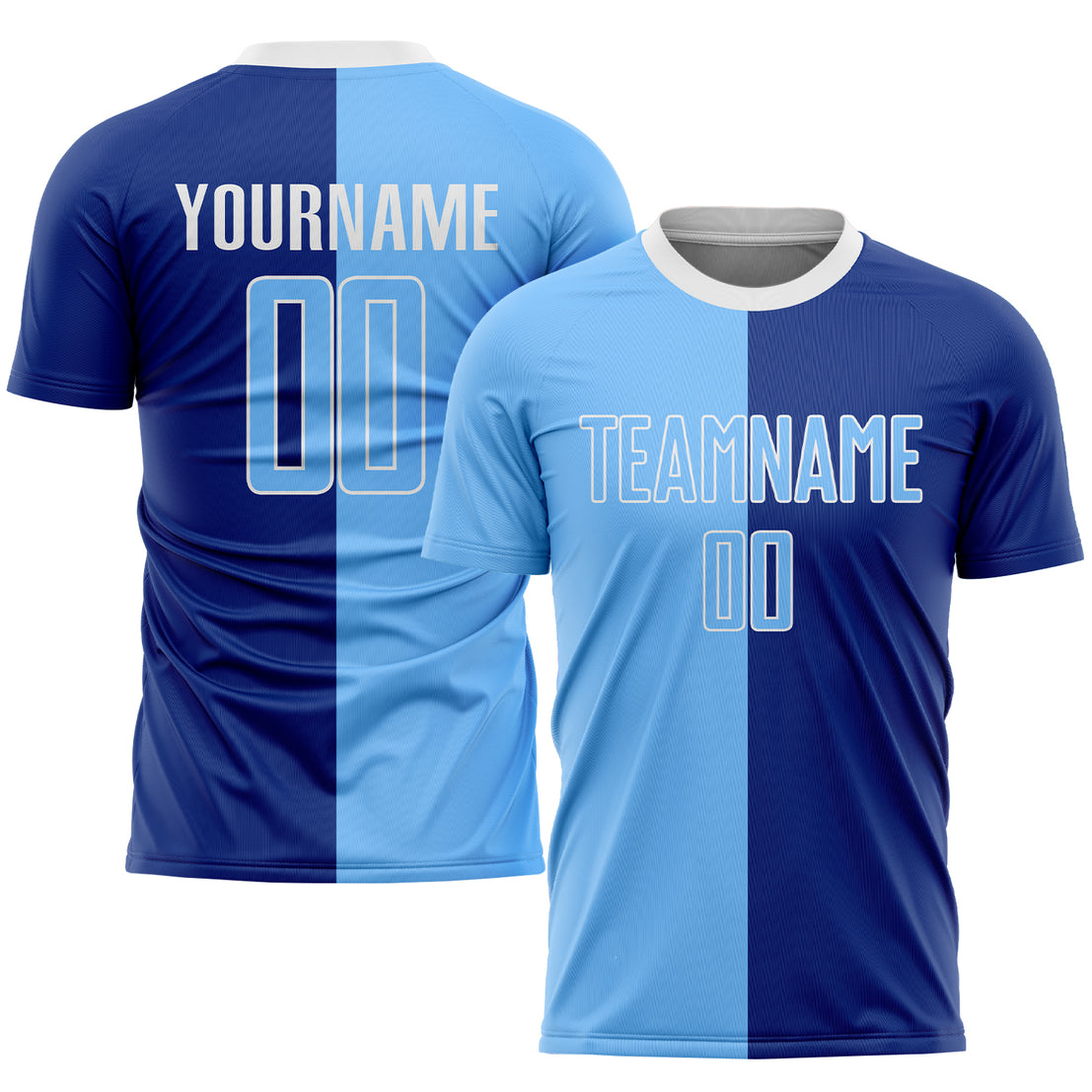 Custom Royal Light Blue-Gold Sublimation Split Fashion Soccer Uniform Jersey  Discount