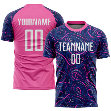 Custom Navy White-Pink Sublimation Soccer Uniform Jersey