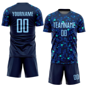 Custom Navy Light Blue-Royal Sublimation Soccer Uniform Jersey