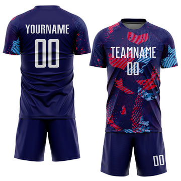 Custom Navy White-Light Blue Sublimation Soccer Uniform Jersey