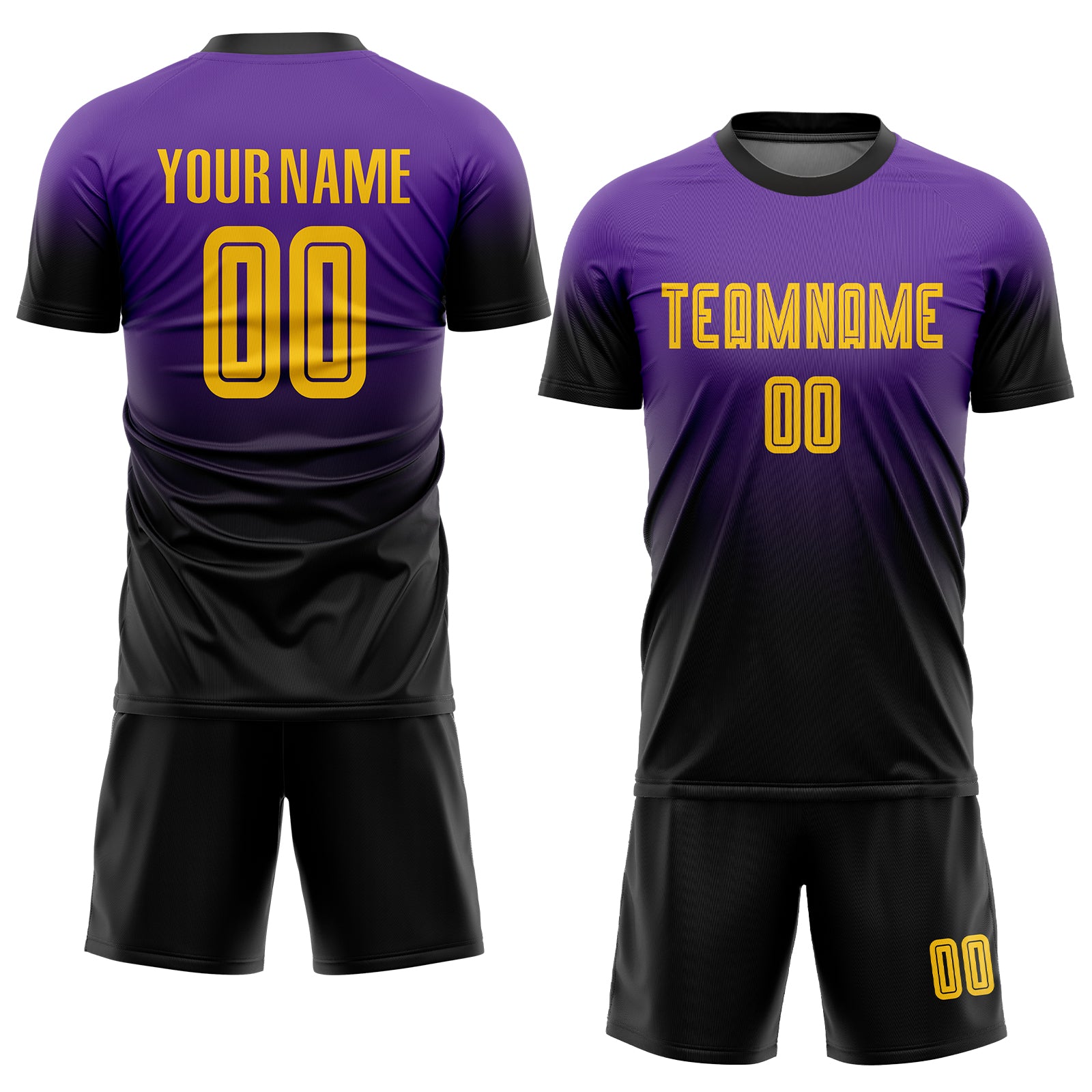 Custom Purple Gold-Black Sublimation Fade Fashion Soccer Uniform