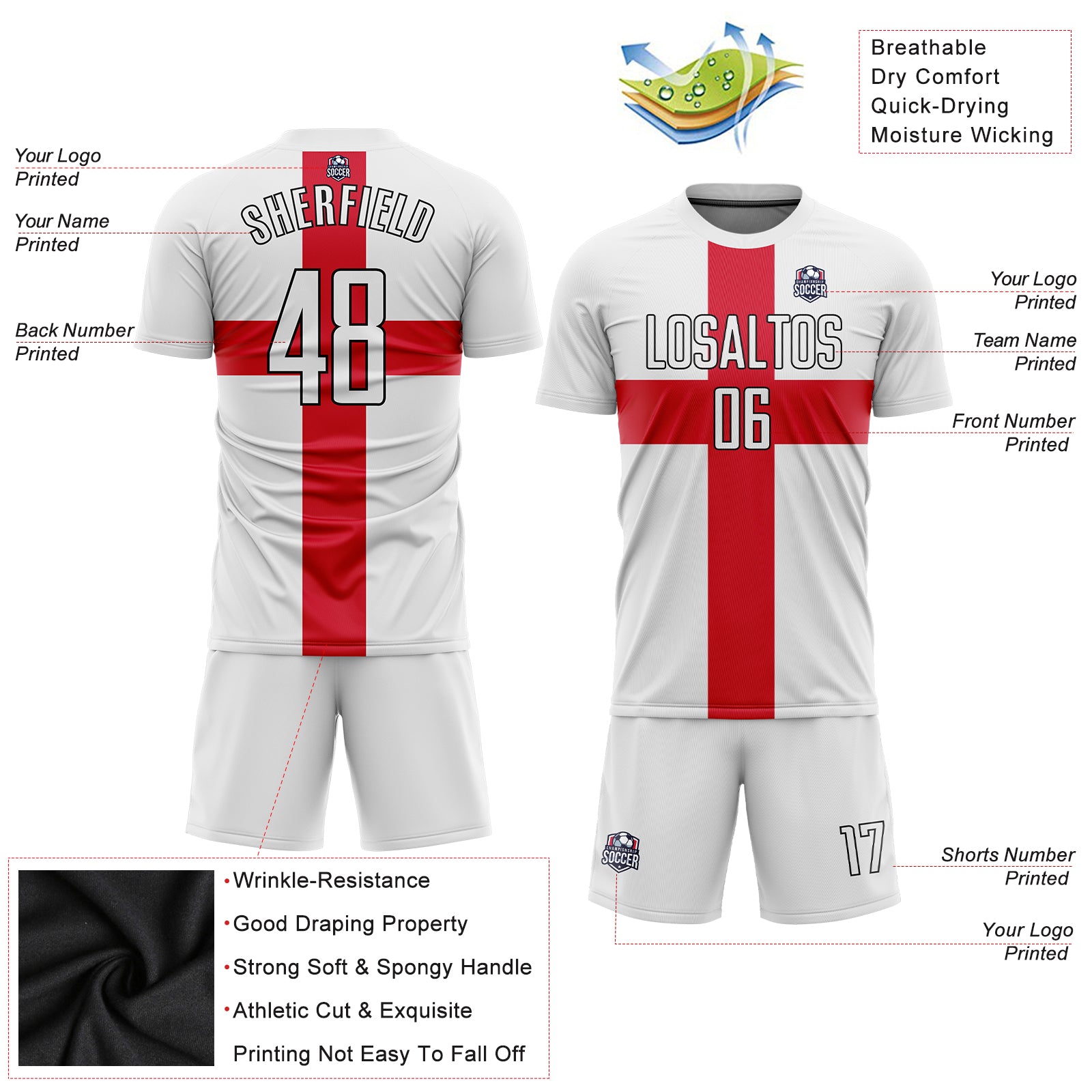 Custom White White Red-Black Sublimation Great Britain Flag Soccer Uniform  Jersey Discount