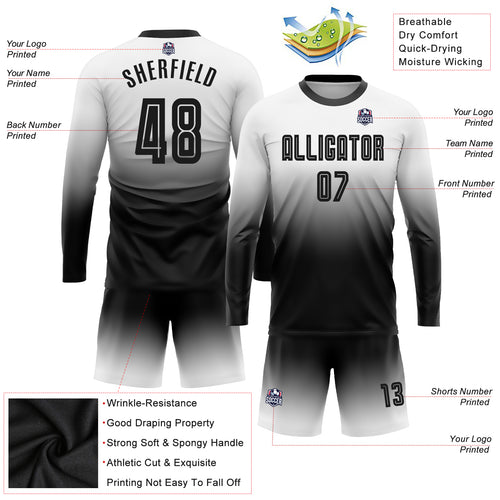 Cheap Custom Orange White-Black Sublimation Long Sleeve Fade Fashion Soccer Uniform  Jersey Free Shipping – CustomJerseysPro