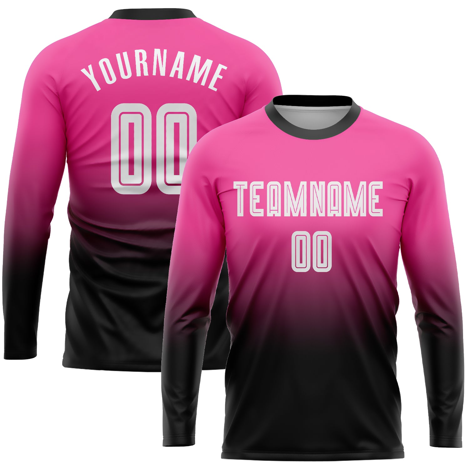 Custom Pink White-Black Sublimation Long Sleeve Fade Fashion Soccer Uniform  Jersey Discount