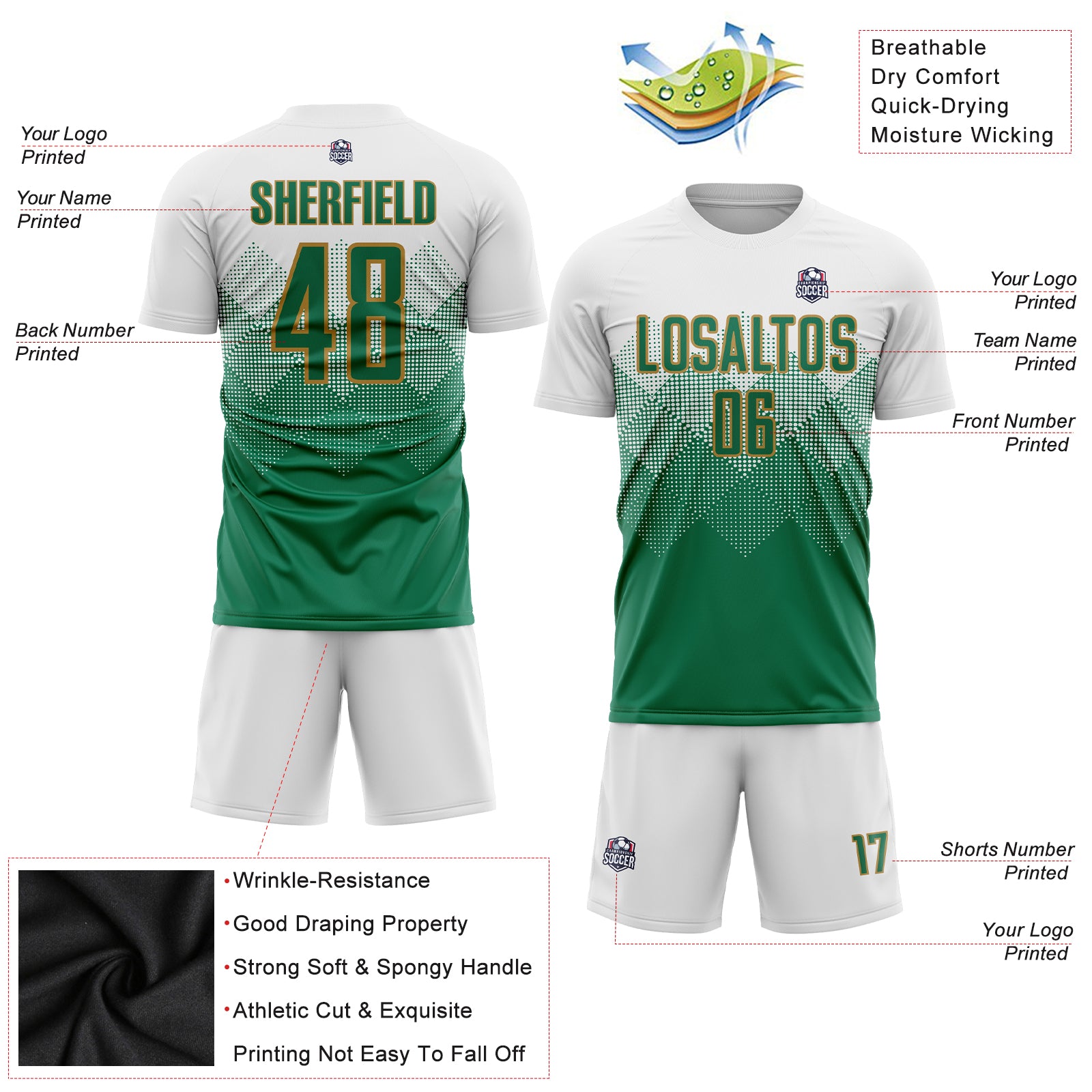 Cheap Custom Kelly Green Kelly Green-Gold Sublimation Soccer