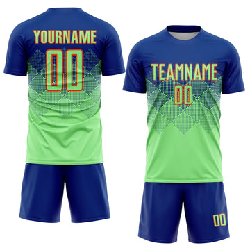 Custom Royal Pea Green-Orange Sublimation Soccer Uniform Jersey