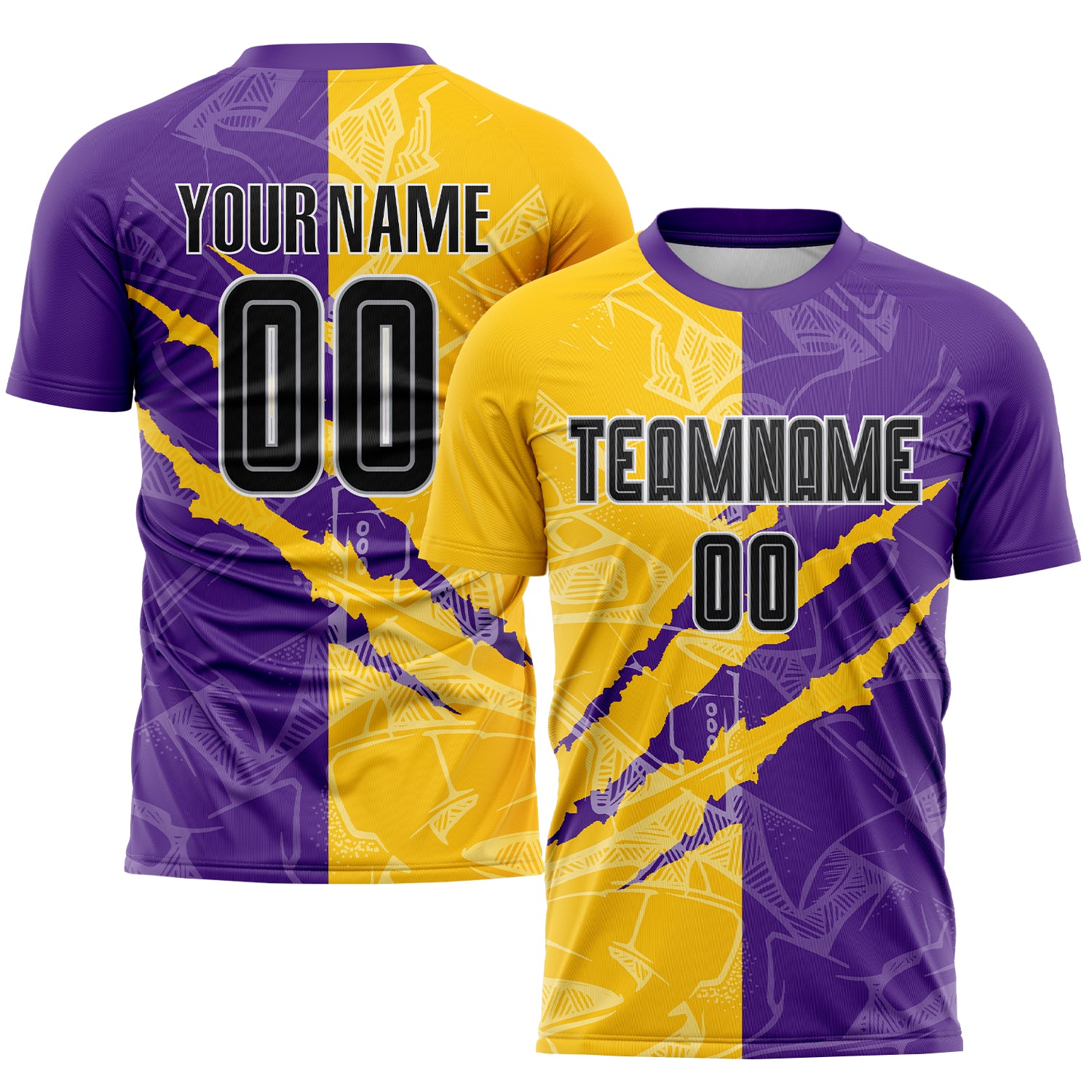 Custom Purple Gold-Black Sublimation Fade Fashion Soccer Uniform