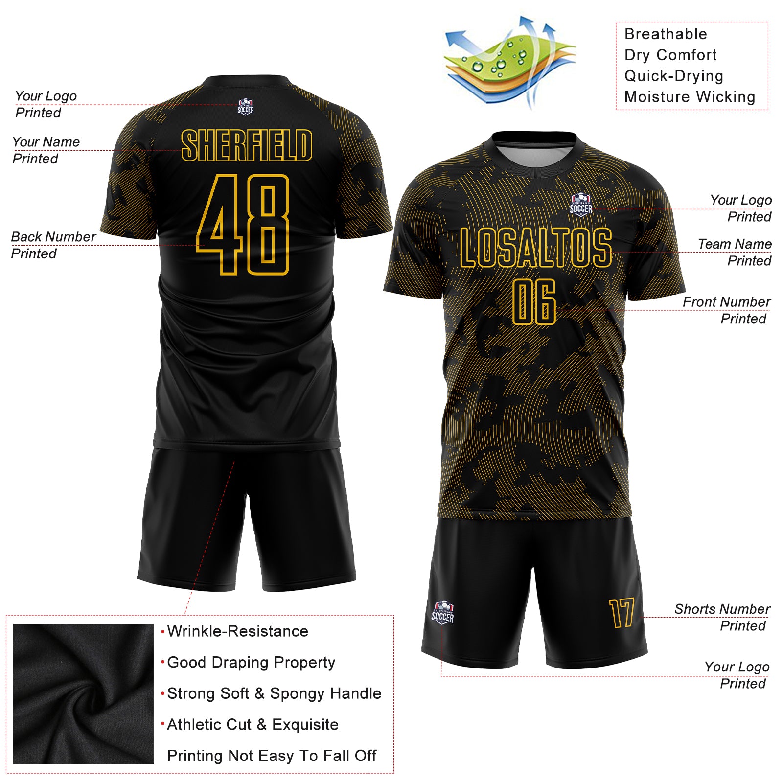 Black and 2024 gold 'soccer jersey