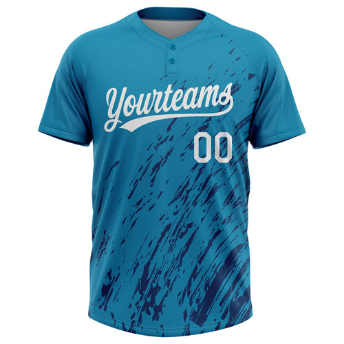 Custom Teal White-Royal Flame Two-Button Unisex Softball Jersey Women's Size:L