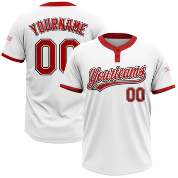 Custom White Red-Black Two-Button Unisex Softball Jersey