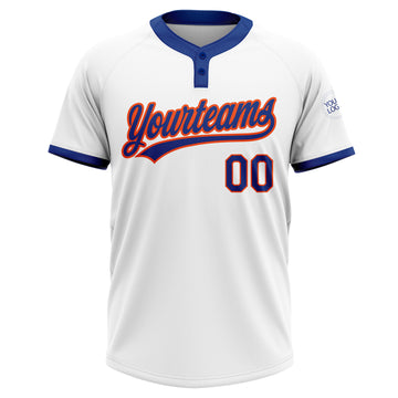 Custom White Royal-Orange Two-Button Unisex Softball Jersey