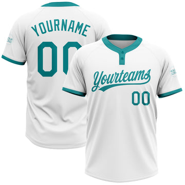 Custom White White-Light Blue Two-Button Softball Jersey Free