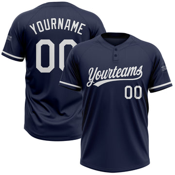 Custom Navy White Two-Button Unisex Softball Jersey