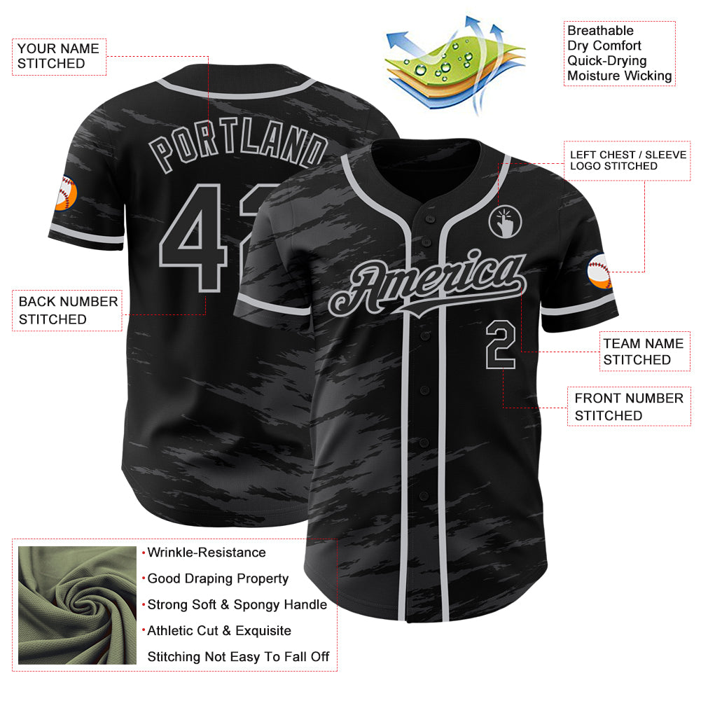 Custom Black Steel Gray Splash Ink Gray Authentic Baseball Jersey Discount