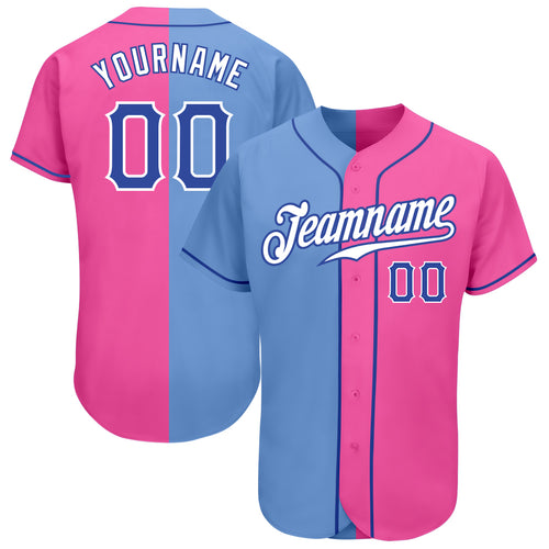 Custom White Light Blue-Royal Authentic Split Fashion Baseball Jersey