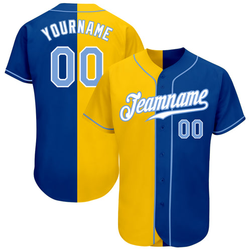 Custom Navy Light Blue-Gold Authentic Split Fashion Baseball Jersey Discount