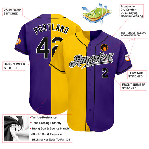 Custom Purple Black-Gold Authentic Classic Baseball Jersey