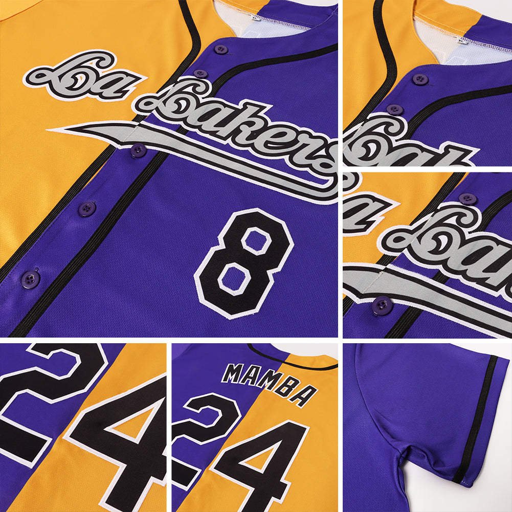 Cheap Custom Black Purple-Gold Authentic Baseball Jersey Free