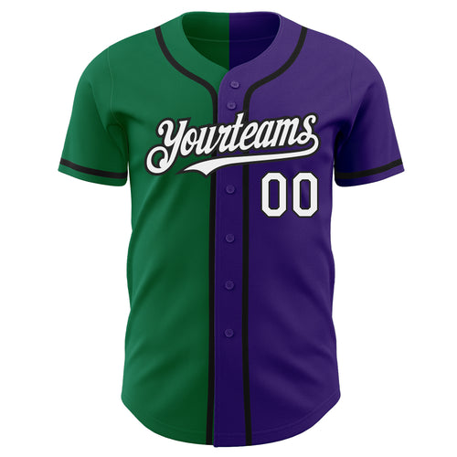 Custom Kelly Green Purple-Yellow Authentic Split Fashion Baseball Jersey