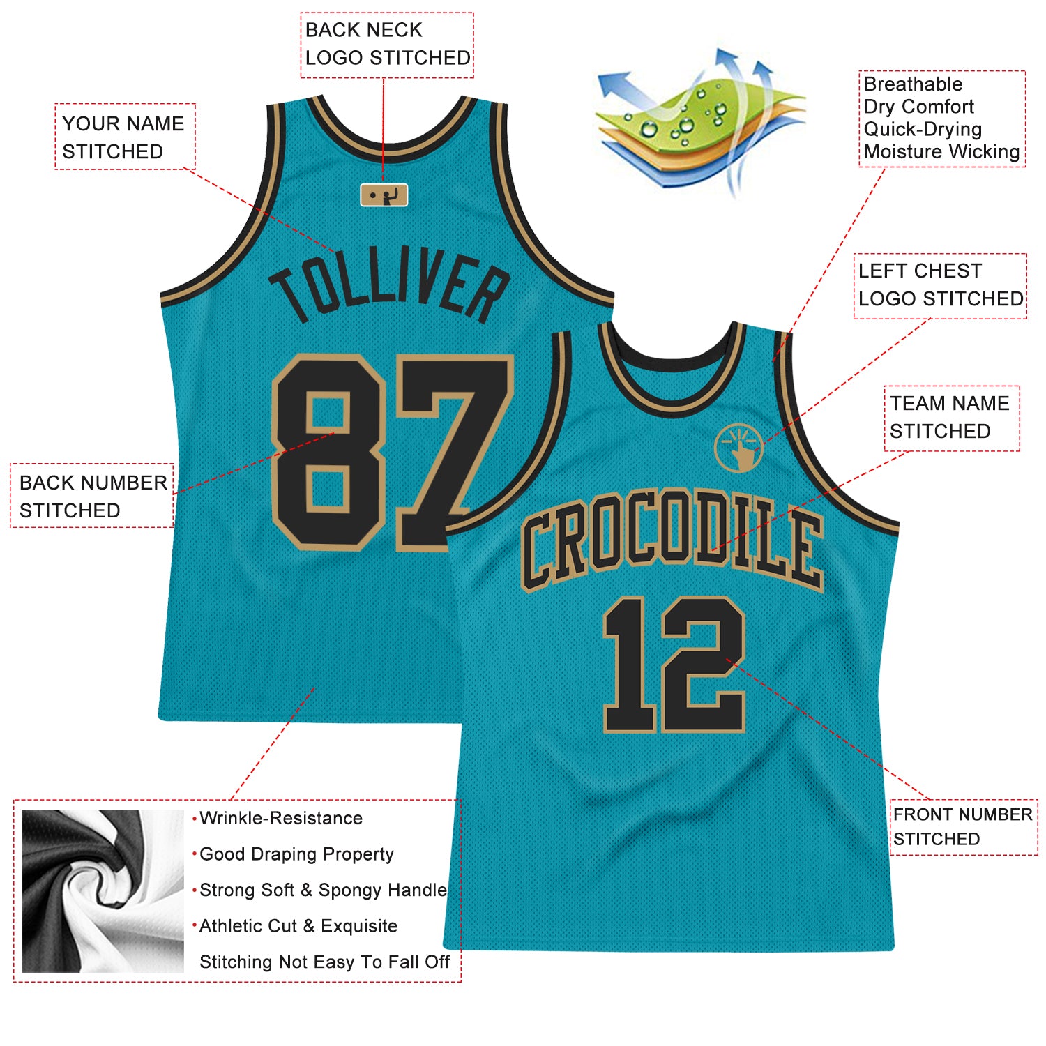 Cheap Custom Teal Black-Old Gold Hockey Jersey Free Shipping